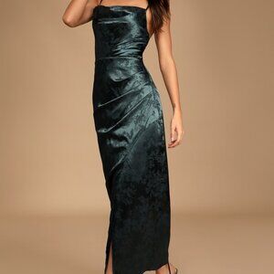 Lulus Under The Moonlight Emerald Green Satin Jacquard Maxi Dress - Size XS